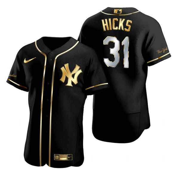 Mens New York Yankees #31 Aaron Hicks Nike Black Gold Edition Jersey