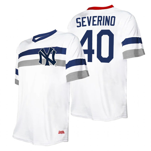 Mens New York Yankees #40 Luis Severino Stitches White Cooperstown Collection V-Neck Jersey