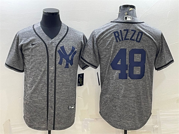 Mens New York Yankees #48 Anthony Rizzo Nike Gray Wool NY Retro Cooperstown Collection Jersey