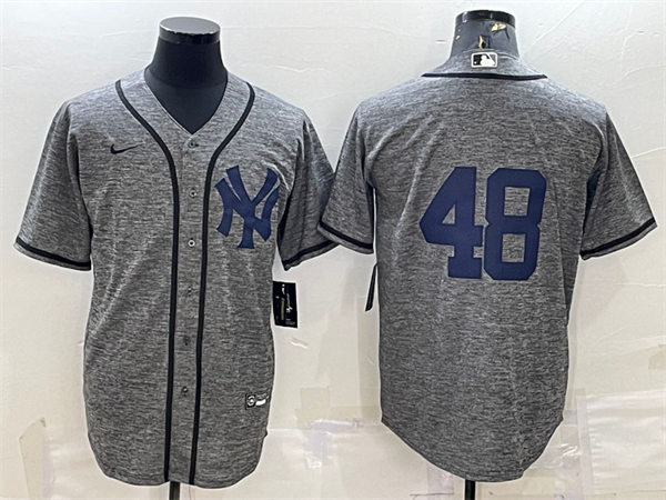 Mens New York Yankees #48 Anthony Rizzo Nike Gray Wool NY Retro Cooperstown Collection Jersey1