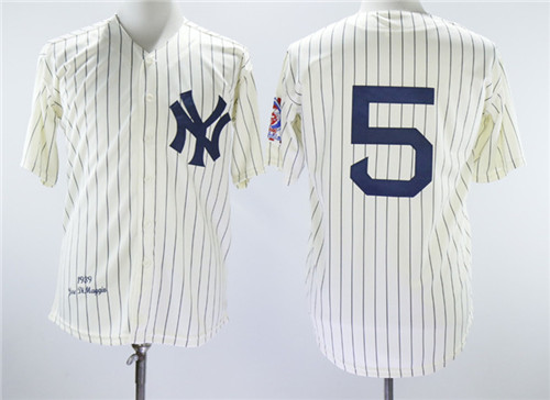 Mens New York Yankees #5 Joe DiMaggio 1939 Cream Mitchell&Ness Cooperstown Collection Throwback Jersey
