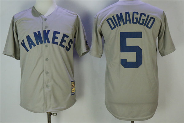 Mens New York Yankees #5 Joe DiMaggio Grey With Name Cooperstown Throwback Baseball Jerseys