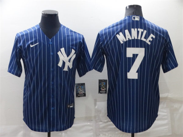 Mens New York Yankees Retired Player #7 Mickey Mantle Nike Navy Pinstripe Cooperstown Collection Jersey