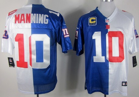 Mens Nik Elite Split Jersey New York Giants #10 Eli Manning Blue with White
