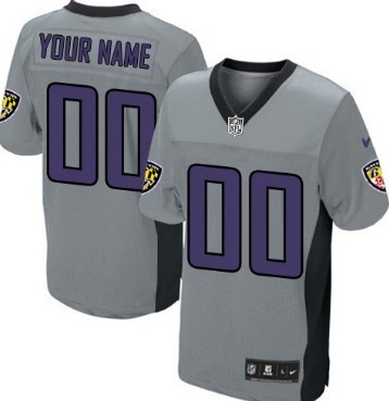 Mens Nike Baltimore Ravens Customized Gray Shadow Elite Jersey