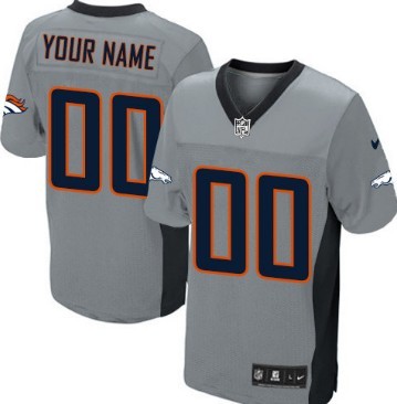 Mens Nike Denver Broncos Customized Gray Shadow Elite Jersey