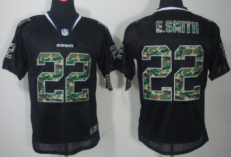 Mens Nike Elite Jersey Dallas Cowboys #22 Emmitt Smith Black With Camo Stitched