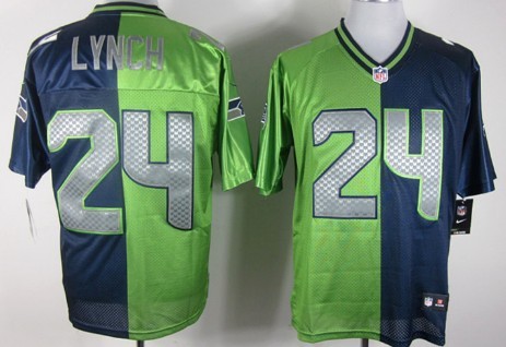 Mens Nike Elite Split Jersey Seattle Seahawks #24 Marshawn Lynch Green with Navy