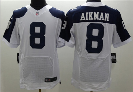 Mens Nike NFL Elite Jersey Dallas Cowboys #8 Troy Aikman White Thanksgiving Stitched