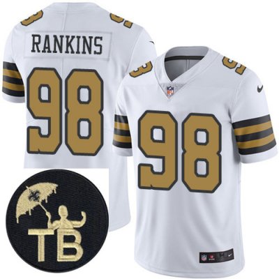 Mens Nike New Orleans Saints 98 Limited Sheldon Rankins White Nike NFL Youth Jersey Stitched Tom Benson Patch Saints Rush Vapor Untouchable