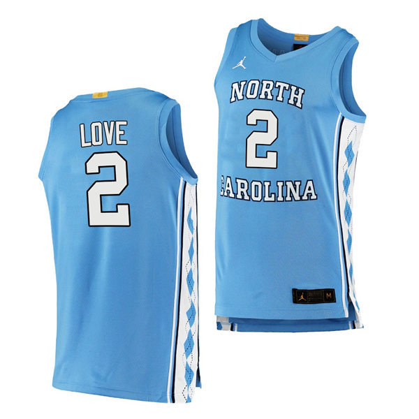 Mens North Carolina Tar Heels #2 Caleb Love Carolina Blue College Baseketball Game Jersey