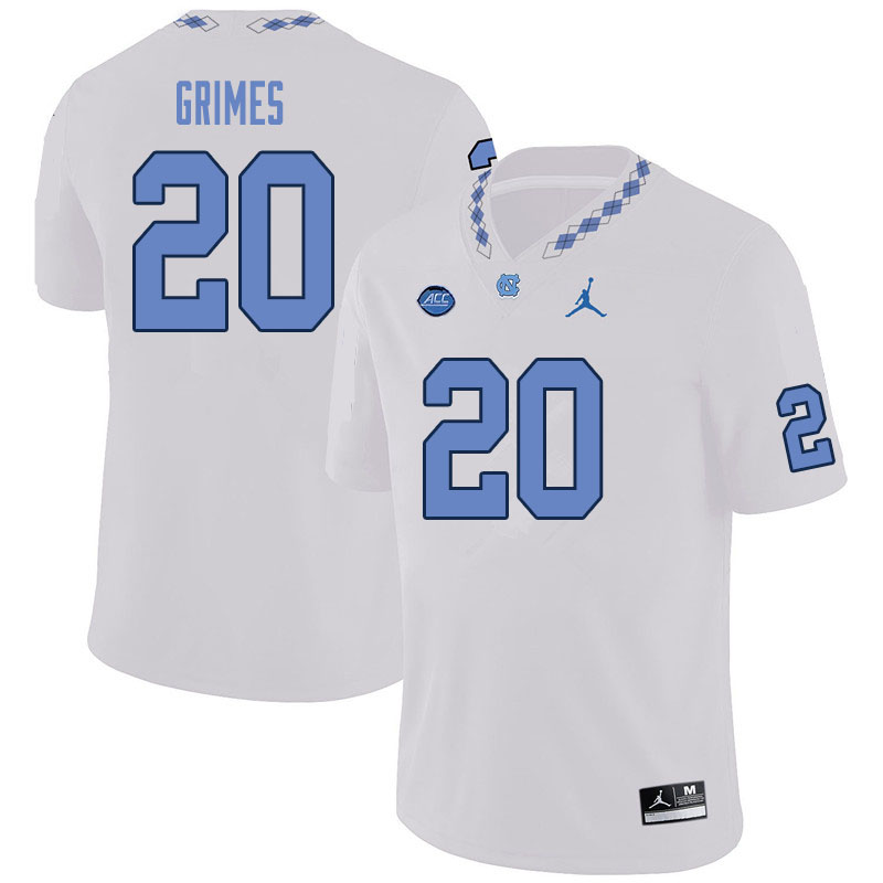Mens North Carolina Tar Heels #20 Tony Grimes White Jordan Brand Stitched NCAA college Football Jersey