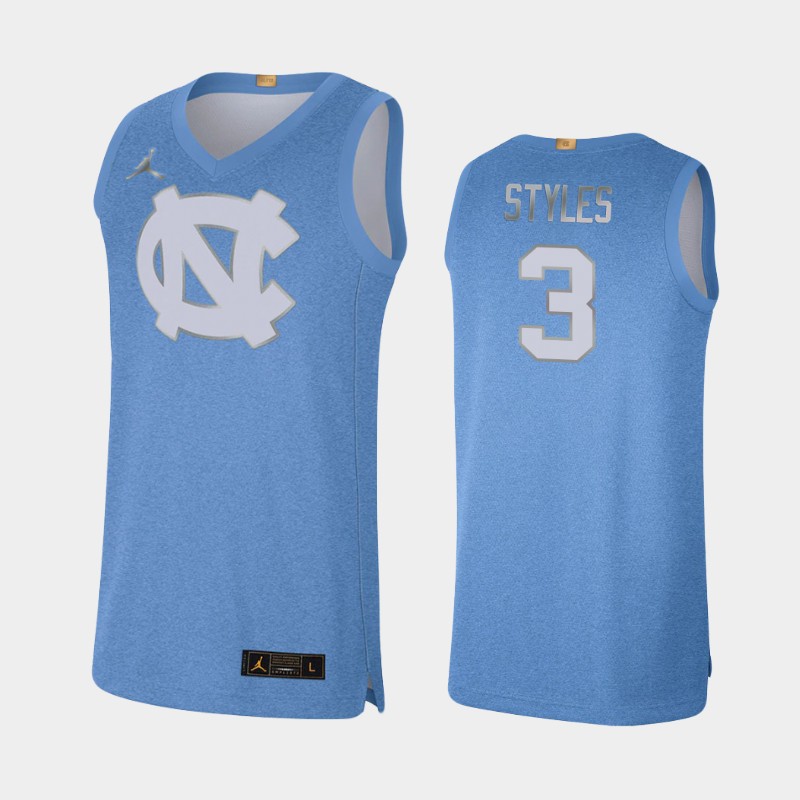 Mens North Carolina Tar Heels #3 Dontrez Styles Blue Rivalry Limited 100th Anniversary Jersey