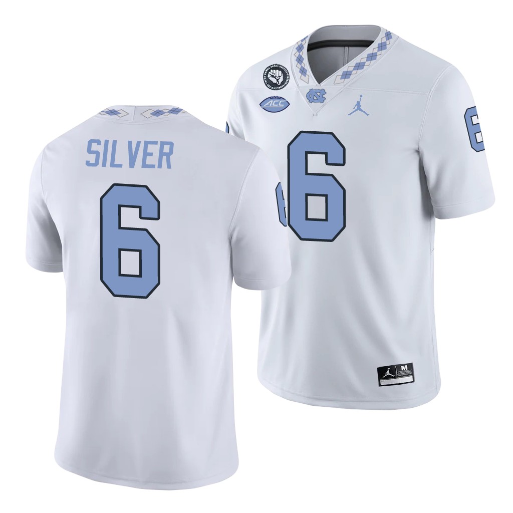 Mens North Carolina Tar Heels #6 Keeshawn Silver White College Football Game Jersey