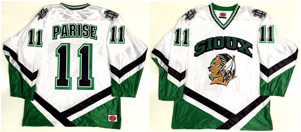 Mens North Dakota Fighting Hawks #11 Zach Parise Nike White Retro College Throwback Hockey Jersey