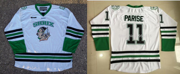 Mens North Dakota Fighting Hawks #11 Zach Parise White College Hockey Jersey 