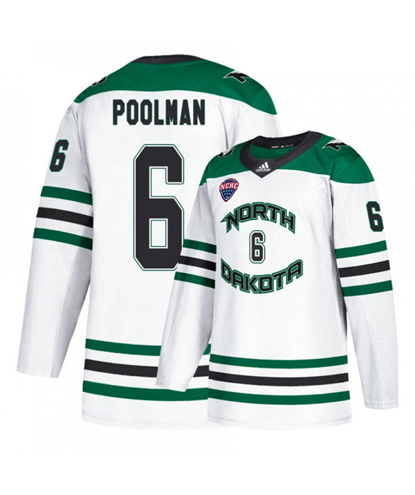 Mens North Dakota Fighting Hawks #6 Colton Poolman White 2020 Adidas College Hockey Game Jersey 