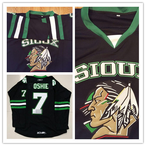 Mens North Dakota Fighting Hawks #7 T.J. Oshie Black Stitched College Ice Hockey Jersey