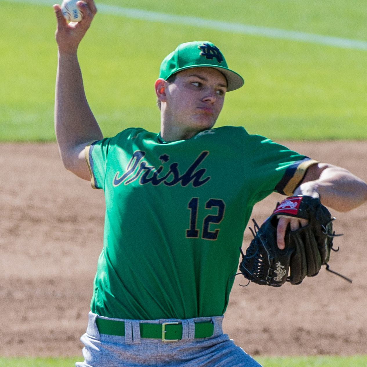 Mens Notre Dame Fighting Irish #12 Brandon Bielak Under Armour Green College Baseball Game Jersey