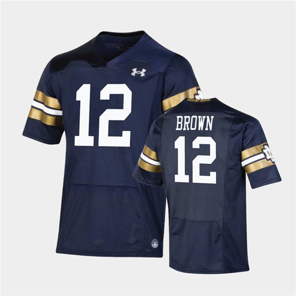 Mens Notre Dame Fighting Irish #12 DJ Brown Under Armour Navy 2021 Shamrock Series Game Jersey