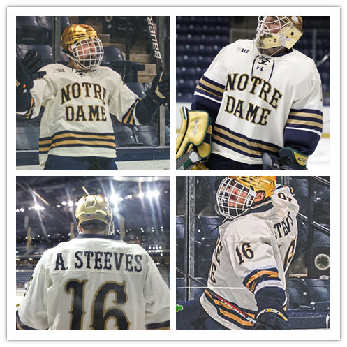 Mens Notre Dame Fighting Irish #16 Alex Steeves 2018 White 50 Seasons Anniversary Under Armour Hockey Jersey