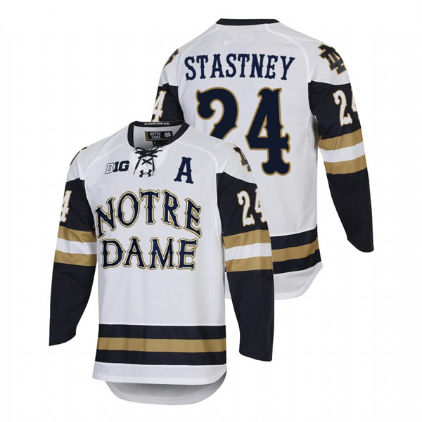 Mens Notre Dame Fighting Irish #24 Spencer Stastney Under Armour White Notre Dame Hockey Game Jersey