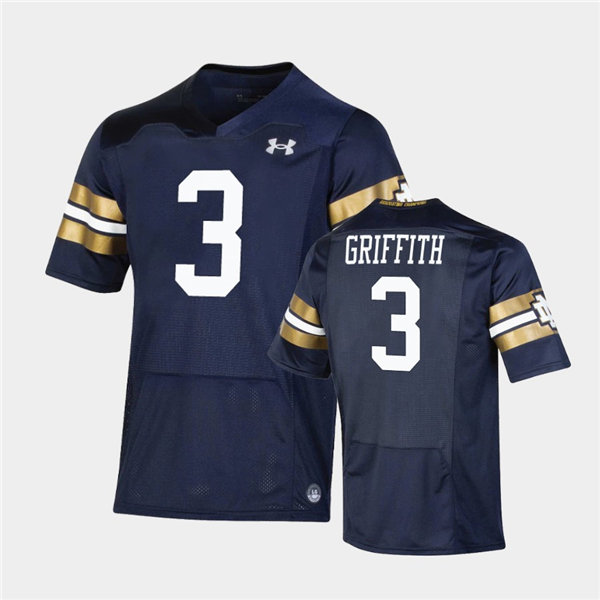 Mens Notre Dame Fighting Irish #3 Houston Griffith Under Armour Navy 2021 Shamrock Series Game Jersey