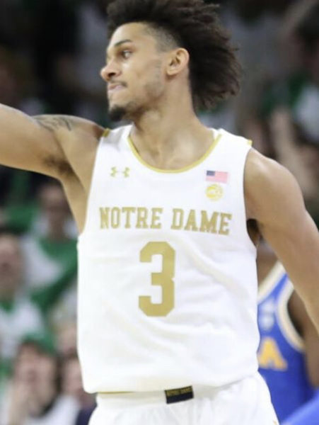 Mens Notre Dame Fighting Irish #3 Prentiss Hubb Under Armour 2020 White Gold College Basketball Jersey