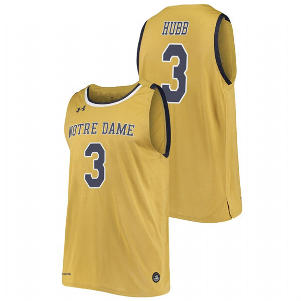 Mens Notre Dame Fighting Irish #3 Prentiss Hubb Under Armour Gold College Basketball Jersey