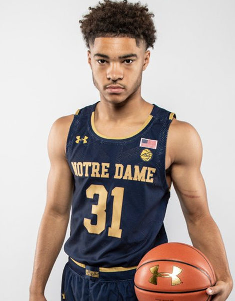 Mens Notre Dame Fighting Irish #31 Elijah Morgan Under Armour 2020 Navy Gold College Basketball Jersey