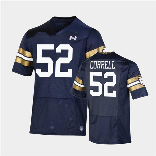 Mens Notre Dame Fighting Irish #52 Zeke Correll Under Armour Navy 2021 Shamrock Series Game Jersey