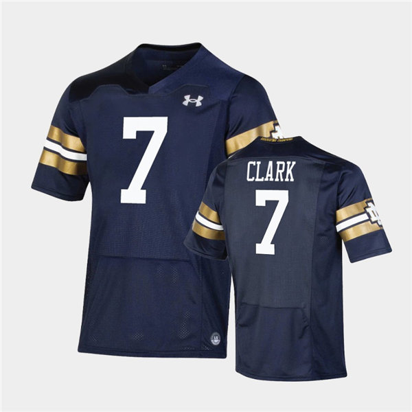 Mens Notre Dame Fighting Irish #7 Brendon Clark Under Armour Navy 2021 Shamrock Series Game Jersey