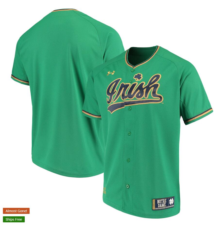 Mens Notre Dame Fighting Irish Blank Under Armour Green College Baseball Team Jersey