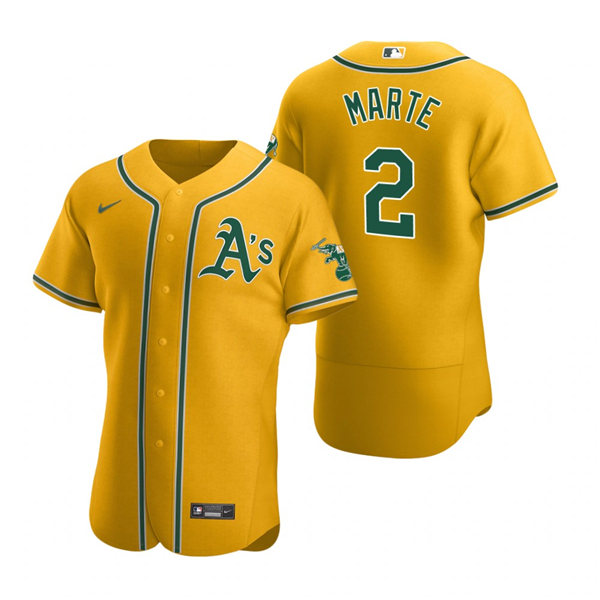 Mens Oakland Athletics #2 Starling Marte Nike Gold Alternate FlexBase Jersey