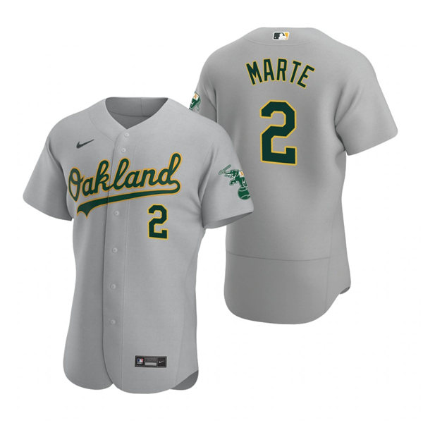 Mens Oakland Athletics #2 Starling Marte Nike Gray Road FlexBase Jersey