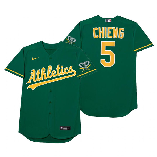 Mens Oakland Athletics #5 Tony Kemp Nike Green 2021 Players' Weekend Nickname Chieng Jersey