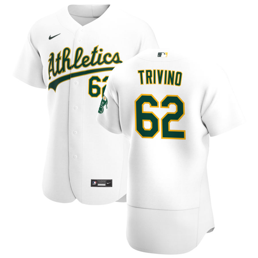Mens Oakland Athletics #62 Lou Trivino Nike White Home FlexBase Jersey