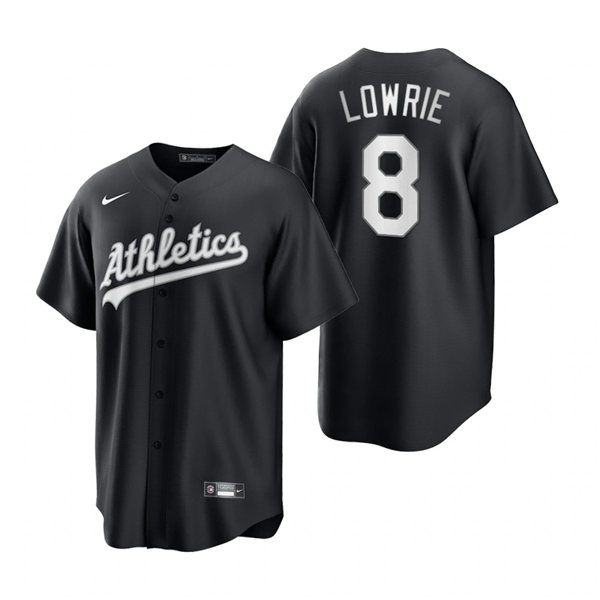 Mens Oakland Athletics #8 Jed Lowrie Nike 2021 Black Fashion Jersey