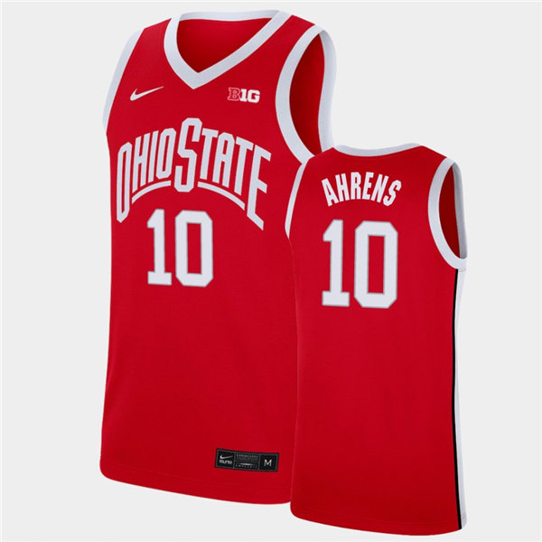 Mens Ohio State Buckeyes #10 Justin Ahrens Nike 2021 Retro Scarlet Basketball Jersey
