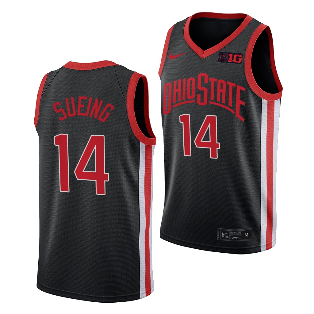 Mens Ohio State Buckeyes #14 Justice Sueing Nike 2021 Black Retro Basketball Jersey