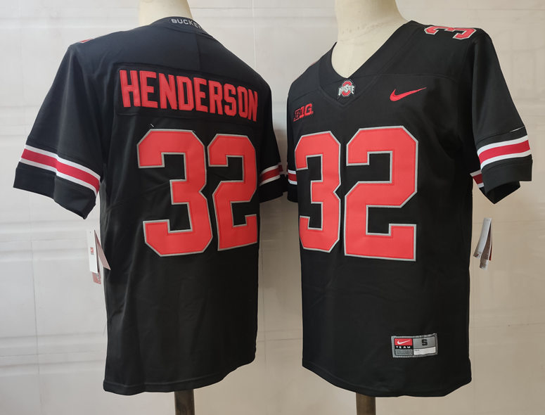 Mens Ohio State Buckeyes #32 TreVeyon Henderson Nike Blackout College Football Game Jersey