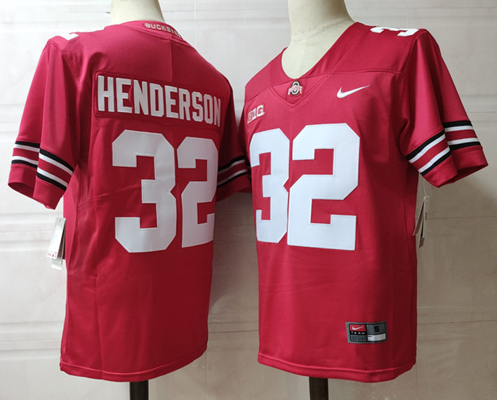 Mens Ohio State Buckeyes #32 TreVeyon Henderson Nike Scarlet College Football Game Jersey 