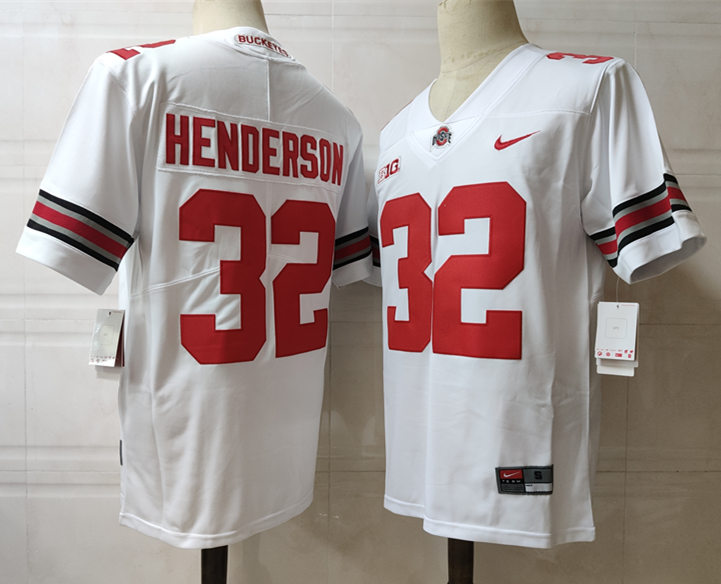 Mens Ohio State Buckeyes #32 TreVeyon Henderson Nike White College Football Game Jersey