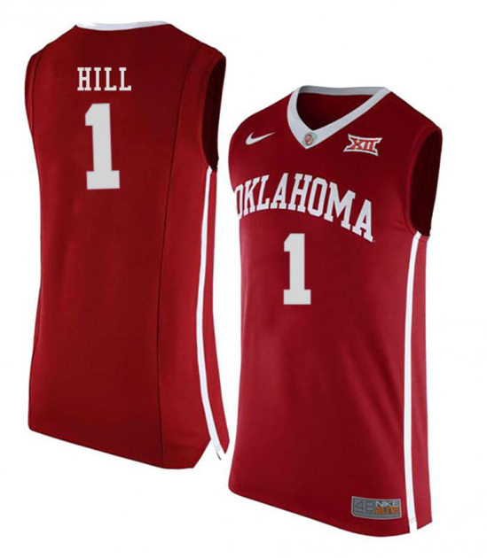 Mens Oklahoma Sooners #1 Jalen Hill Nike Red College basketball Game Jersey