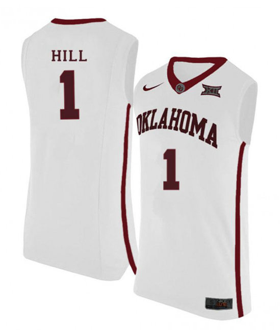 Mens Oklahoma Sooners #1 Jalen Hill Nike White College basketball Game Jersey