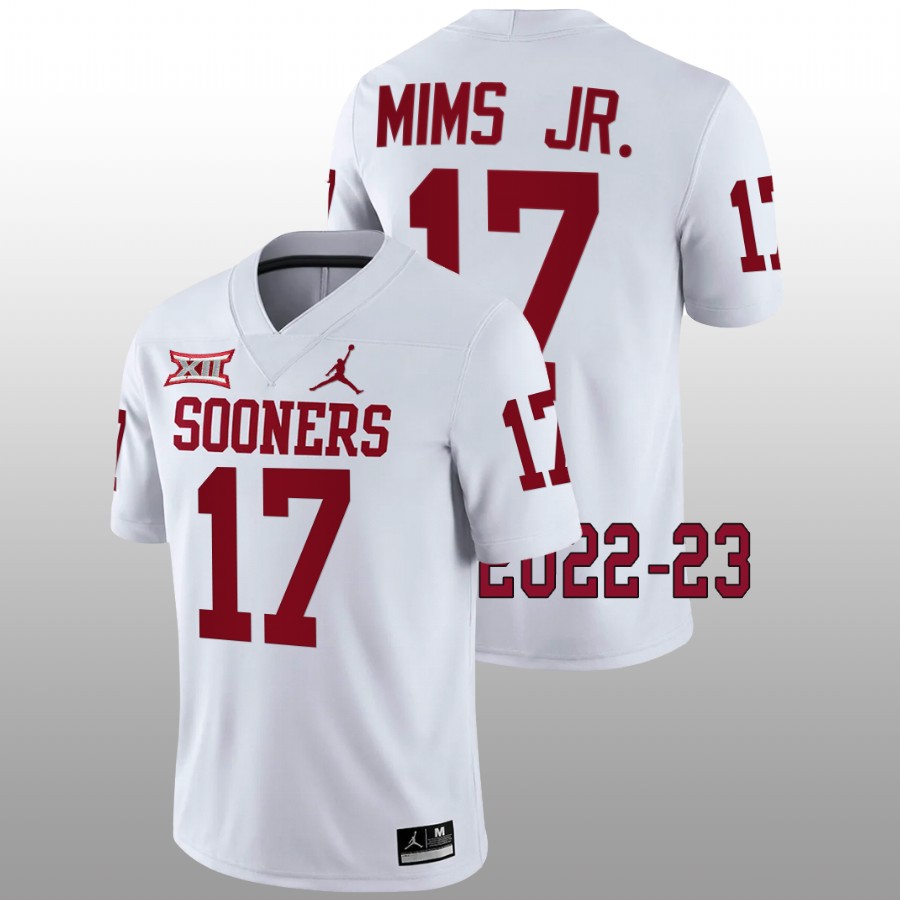 Mens Oklahoma Sooners #17 Marvin Mims Jr. White Jordan College Football Game Jersey 