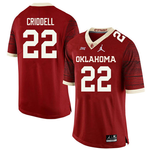 Mens Oklahoma Sooners #22 Jeremiah Criddell Jordan Crimson Limited Football Jersey