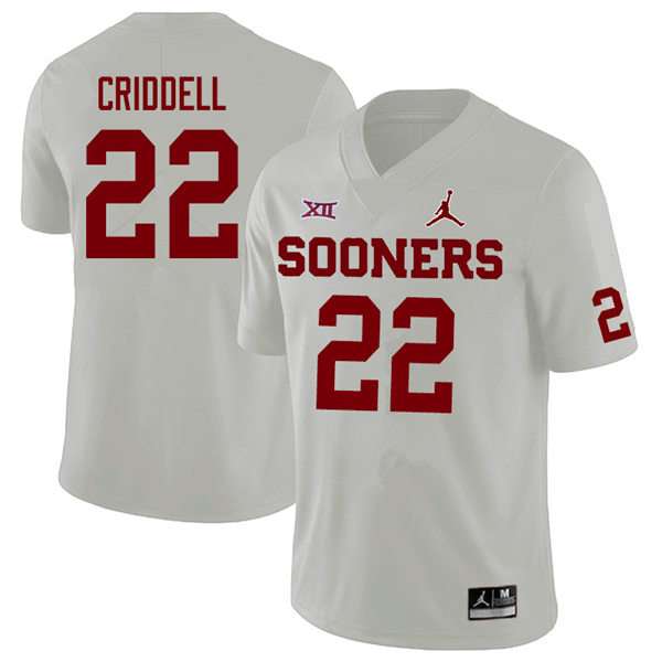 Mens Oklahoma Sooners #22 Jeremiah Criddell White Jordan College Football Game Jersey