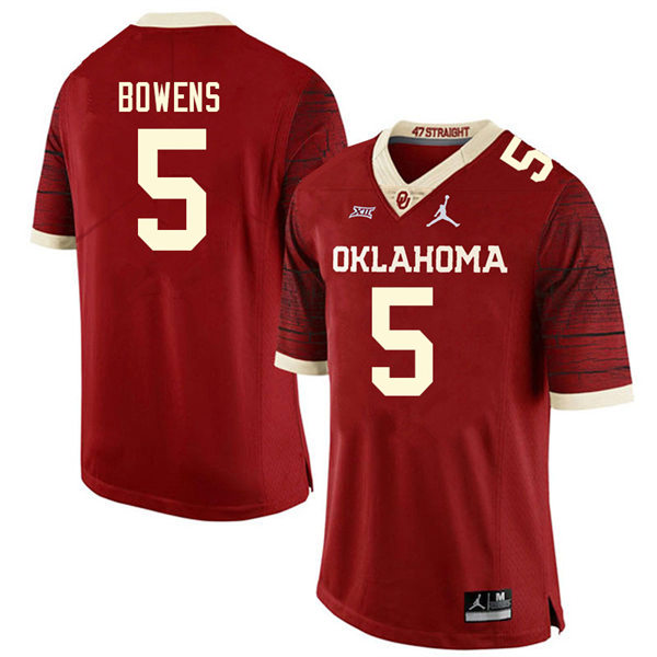 Mens Oklahoma Sooners #5 Micah Bowens Crimson Limited Football Jersey 