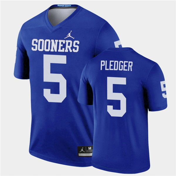 Mens Oklahoma Sooners #5 T.J. Pledger Blue Jordan Legend College Football Jersey